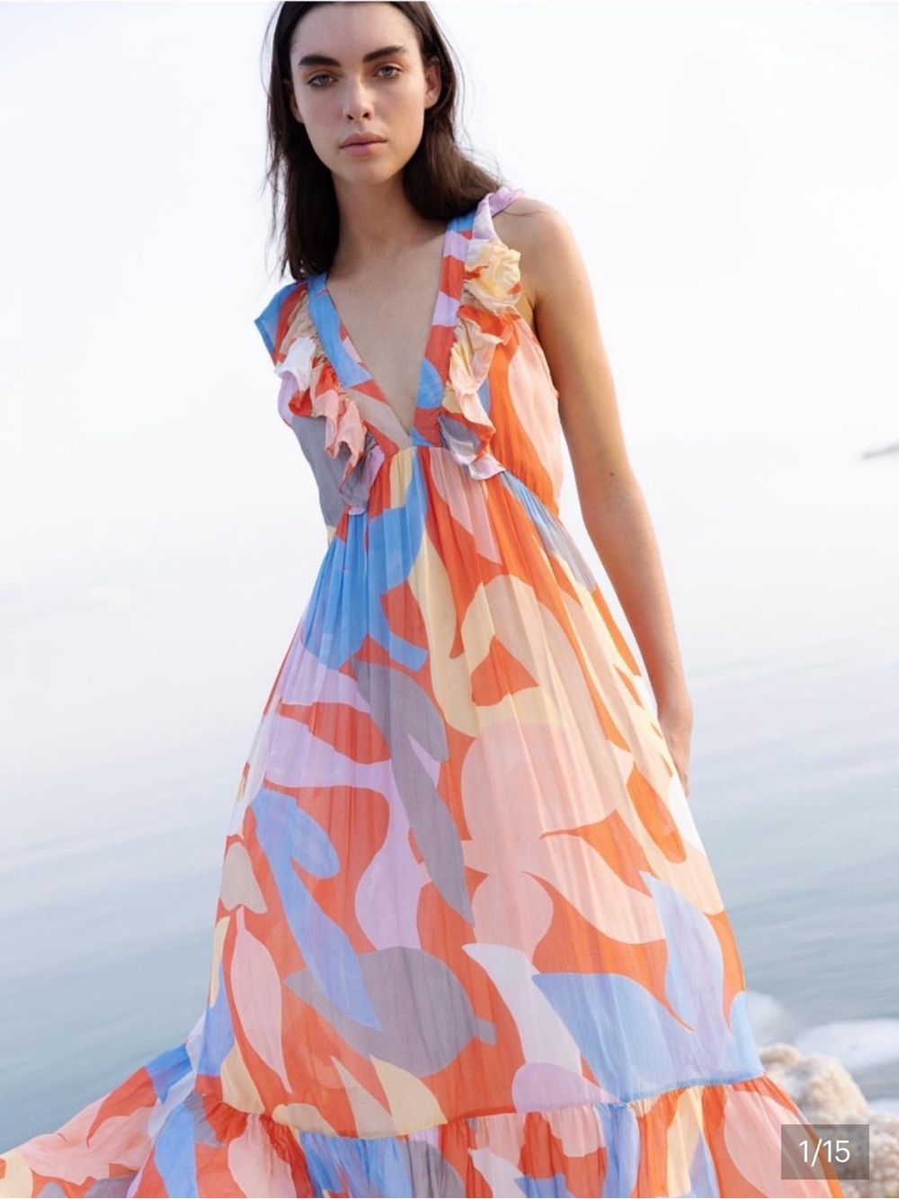 Anthropology Oliphant Moma Coral Multi Ruffle V-Neck Maxi Dress - Picture 1 of 2